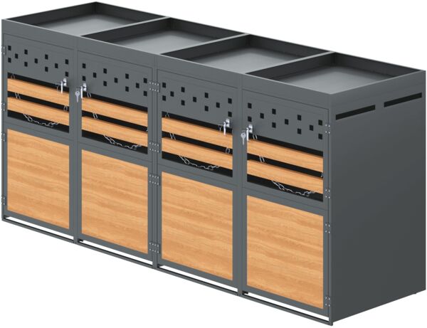 Merax Mülltonnenbox 4er mit Pflanzdach, 120-240 L, Anthrazit Tür in Holzoptik Bild 10