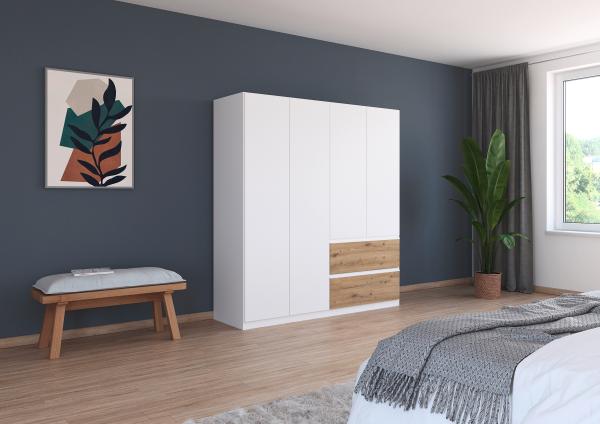 rauch Kleiderschrank, Drehtürenschrank COSTA, 4-türig, push-to-open, Alpinweiß, 181 x 197 x 54 cm