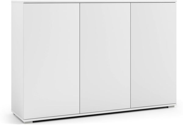Kommode Masimo 150 cm, Aufbewahrungsschrank, Kommode mit 3 Türen, Weiß, Push-to-Open, modernes Design, 88 x 40 x 150 cm