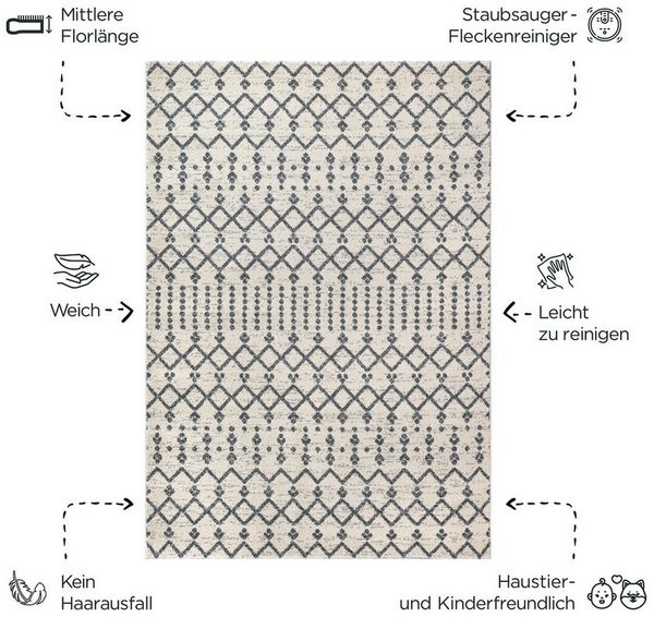 Sanat Teppich Boho 8203, rechteckig, Höhe: 10 mm, Kurzflor, robust, Boho, Scandic, für Fussbodenheizung geeignet Bild 3