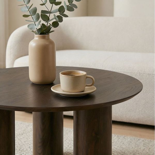 IDIMEX Couchtisch ESTER, Beistelltisch 70 cm mit zylinderförmigen Standfüßen Dunkelbraun