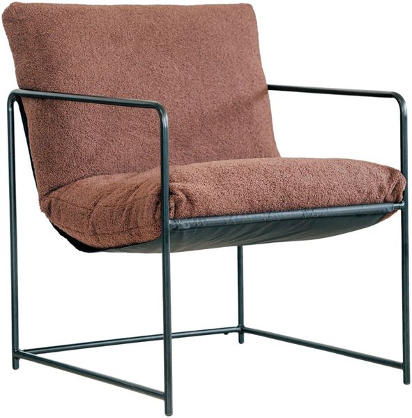 Dmora Sessel Appare, Sessel mit Bouclé-Stoff bezogen, gepolsterter Stuhl, Sitz mit Metallarmlehnen, 61x67h75 cm, Braun