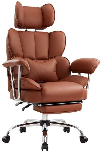 Intimate WM Heart Chefsessel Ergonomischer Bürostuhl, Höhenverstellbar Schreibtischstuhl (Gaming Stuhl mit dickem Kissen), PU-Leder Drehstuhl mit Kopfstützte und Fußstütze