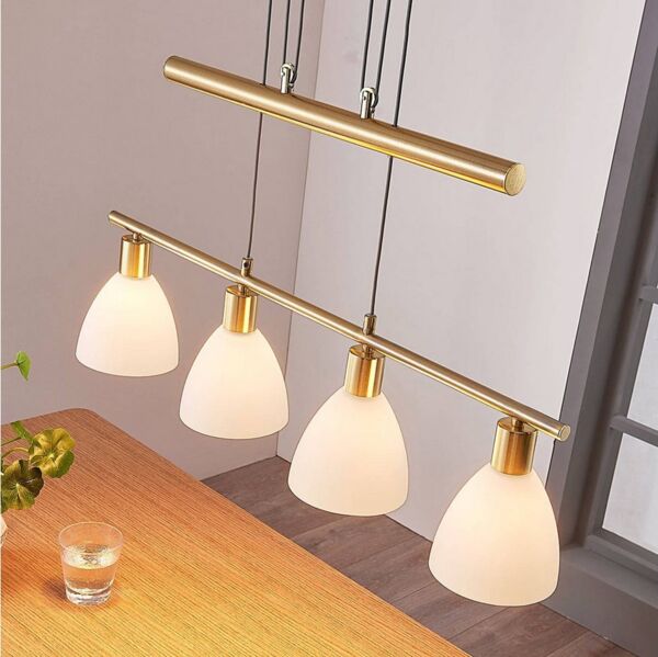 Lindby Hängeleuchte Simeon, Glas Gold / Messing IP20, 4 x 40 W