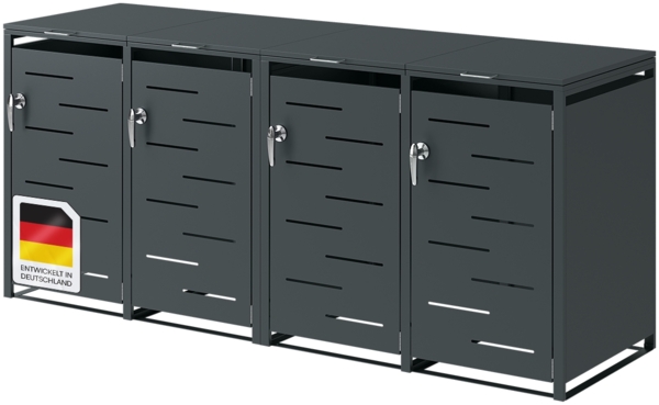 STEELSØN 'Diorus' Mülltonnenbox für 4 Tonnen je 240 Liter, anthrazit, Mülltonnenverkleidung aus Stahl mit Sichtstreifen, wetterfest, 116x80x268 cm, abschließbare Müllbox