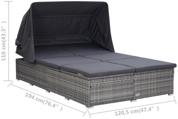 vidaXL 2-Personen-Sonnenliege mit Auflage Poly Rattan Grau 310236 Bild 8