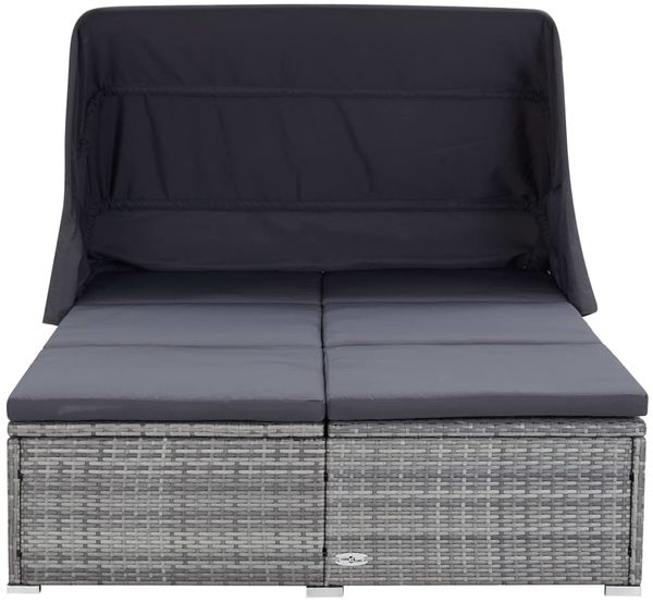vidaXL 2-Personen-Sonnenliege mit Auflage Poly Rattan Grau 310236 Bild 2