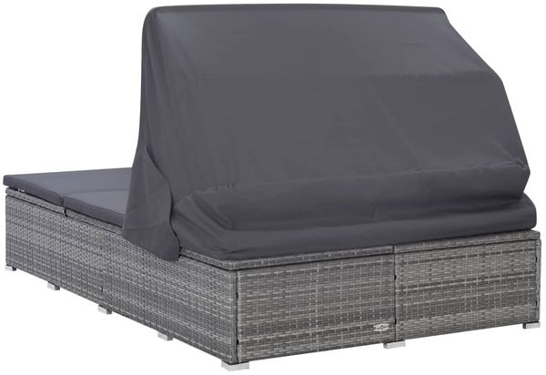 vidaXL 2-Personen-Sonnenliege mit Auflage Poly Rattan Grau 310236 Bild 6