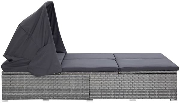vidaXL 2-Personen-Sonnenliege mit Auflage Poly Rattan Grau 310236 Bild 3