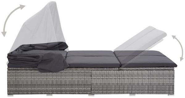 vidaXL 2-Personen-Sonnenliege mit Auflage Poly Rattan Grau 310236 Bild 4
