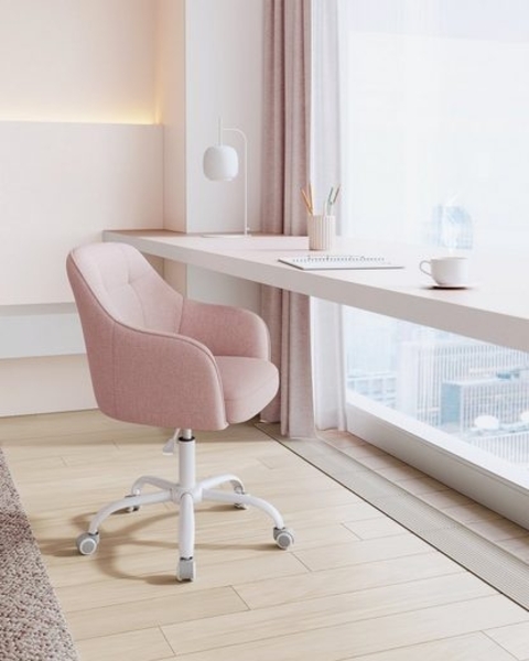 Songmics höhenverstellbarer Bürostuhl, bis 120 kg belastbar, Leinenimitat rosa, 64x64 x (83-93) cm