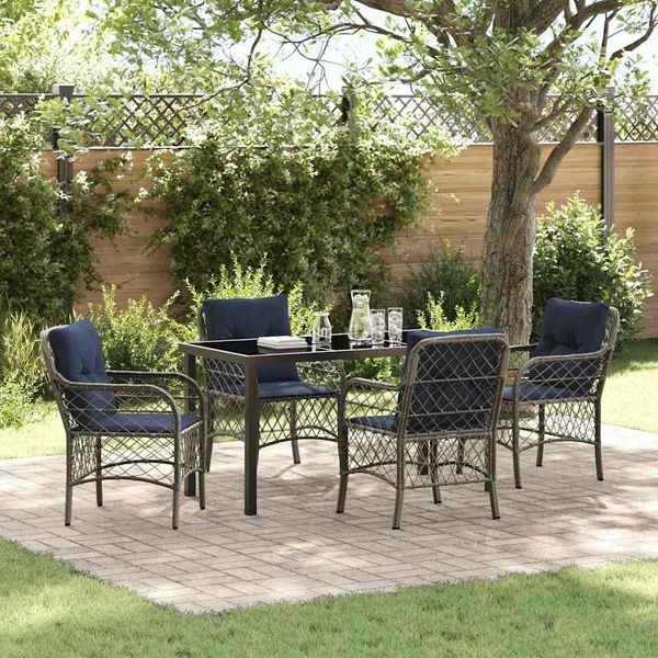 vidaXL Garten Essgruppe mit Kissen 5 pcs Grau und Schwarz Rattan 3380248