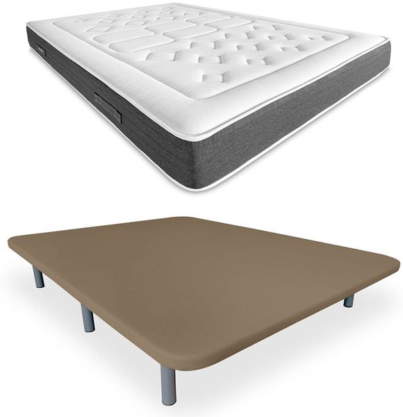 DUÉRMETE ONLINE 3D-Polsterung, verstärkt, geräuschfrei, mit 5 Verstärkungsstäben, viskoelastisch, Bio Nature + 6 Metallfüße, 27 cm, 150x190, Beige