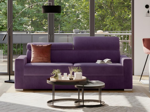 Schlafsofa 4-Sitzer Stoff VIZIR - Violett - Liegefläche mit Lattenrost: 160 cm - Matratzenhöhe: 18 cm Bild 4