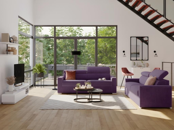 Schlafsofa 4-Sitzer Stoff VIZIR - Violett - Liegefläche mit Lattenrost: 160 cm - Matratzenhöhe: 18 cm Bild 3