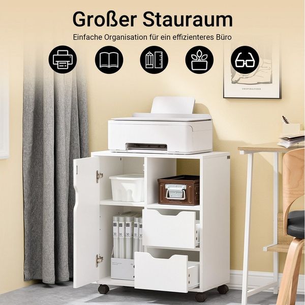 SoBuy Rollcontainer FBT105, Druckertisch Unterschrank Aktenschrank Bürocontainer Büromöbel, Rollcontainer auf Rollen, Beistellwagen, mit 2 Schubladen und 1 Tür
