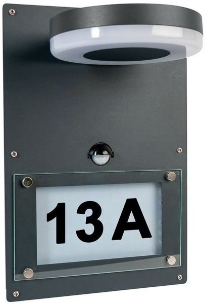 Grafner Wandleuchte Wandlampe Edelstahl mit Hausnummer WL10962 Anthrazit Bewegungsmelder, LED fest integriert