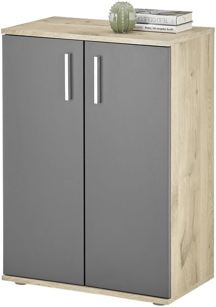 Kommode >BC 1040< 2 Türen, 1 Boden, viking oak Dekor / grau - 60x83x35cm (BxHxT)