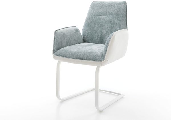 Freischwinger Zoa-Flex Materialmix Echtleder Weiß-Pastellblau Freischwinger flach Weiß Taschenfederkern