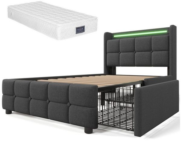 Fine Life Pro Bett Polsterbett mit USB-Ladefunktion, Kopfteil und LED-Beleuchtung