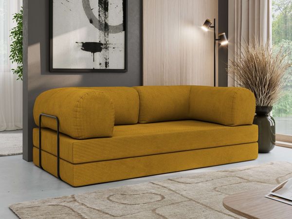 3-Sitzer Sofa ORSETTO mit Schlaffunktion, Metallrahmen, modernes Bettsofa mit HR- und T30-Schaum - Orange Cord