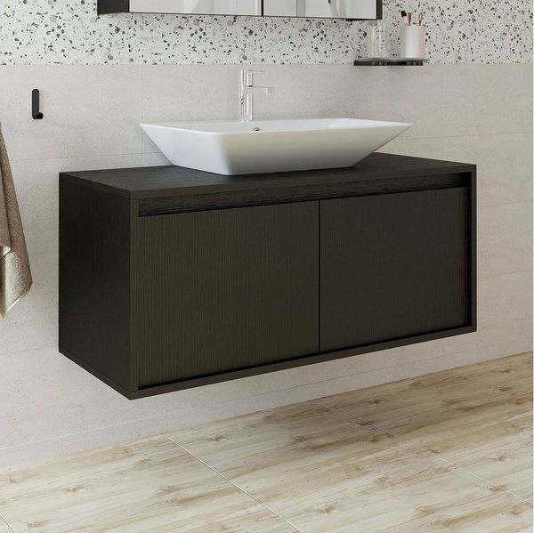Roomart Badmöbel-Set ATLANTIC 100 cm, 5 Farben, opt. Keramik-Aufsatzbecken, Soft-Close, (Badezimmermöbel ATLANTIC 100cm in 5 Farben Unterschrank Waschbecken)