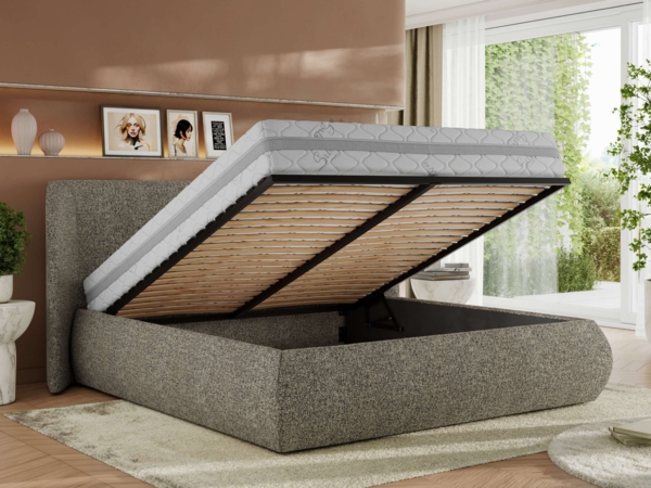 Polsterbett mit Lattenrost, Doppelbett Bettkasten, Bettgestell mit Gasdruckfeder Pocket Matratze - CAELA CLASSIC - 200 x 200 cm - Grau Struktur - VIRE LUX Bild 3