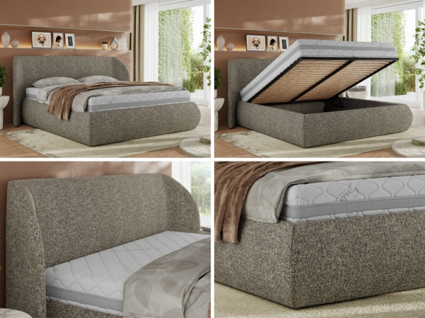 Polsterbett mit Lattenrost, Doppelbett Bettkasten, Bettgestell mit Gasdruckfeder Pocket Matratze - CAELA CLASSIC - 200 x 200 cm - Grau Struktur - VIRE LUX Bild 2