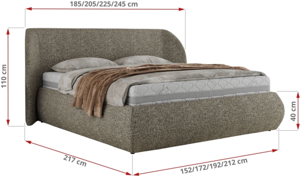 Polsterbett mit Lattenrost, Doppelbett Bettkasten, Bettgestell mit Gasdruckfeder Pocket Matratze - CAELA CLASSIC - 200 x 200 cm - Grau Struktur - VIRE LUX Bild 4