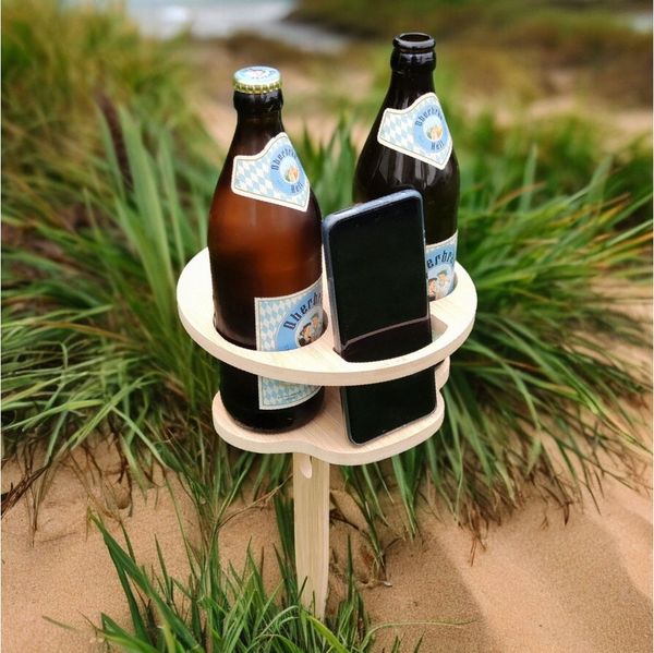 UNUS GARDEN Klapptisch Bierhalter klappbar, Biertisch aus Bambus (2-St, Höhe: ca. 43 cm), Gartentisch, Beistelltisch, Getränkehalter, Campingtisch