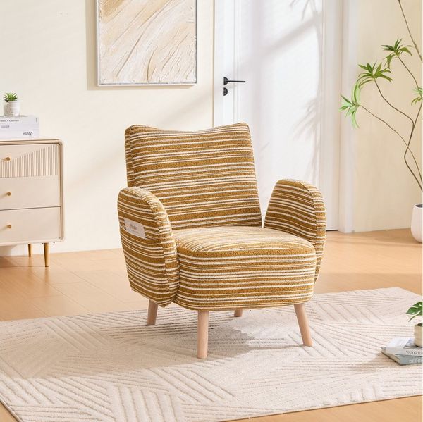 BlingBin Sessel Loungesessel Einzelsessel, Polstersessel mit Holzbeinen & Seitentasche (Fernsehsessel, 1-St, Stoff mit Kreismuster, mit seitlicher Tasche), bequemer Lesesessel, Wohnzimmer, Schlafzimmer, Büro