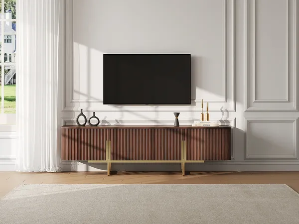 Vente-unique - DOLIYA TV unit Holz, PlatteHolz, Platte BraunGold - B 42 cm x H 50 cm x L 160 cm
