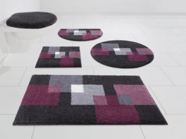 Grund Badematte Paxos, Höhe 20 mm, rutschhemmend beschichtet, fußbodenheizungsgeeignet, strapazierfähig, Polyacryl, rechteckig, 3-tlg. Hänge-WC Set, geometrisches Design, modern, flauschig, softer Flor, Made in Europe Bild 6