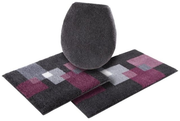 Grund Badematte Paxos, Höhe 20 mm, rutschhemmend beschichtet, fußbodenheizungsgeeignet, strapazierfähig, Polyacryl, rechteckig, 3-tlg. Hänge-WC Set, geometrisches Design, modern, flauschig, softer Flor, Made in Europe Bild 4