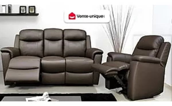 Vente-unique - EVASION Sofa Leder Braun - B 96 cm x H 100 cm x L 205 cm