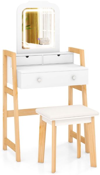 Schminktisch aus Holz mit Hocker & Spiegel & 3 Schubladen Frisiertisch 64 x 41 x 137 cm Weiß