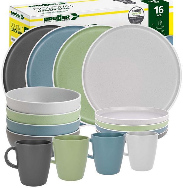 BRUNNER Geschirr-Set BRUNNER Camping Geschirrset DOLOMIT (12, 16, 36-Teile) BUNT Sortiert (16-tlg)