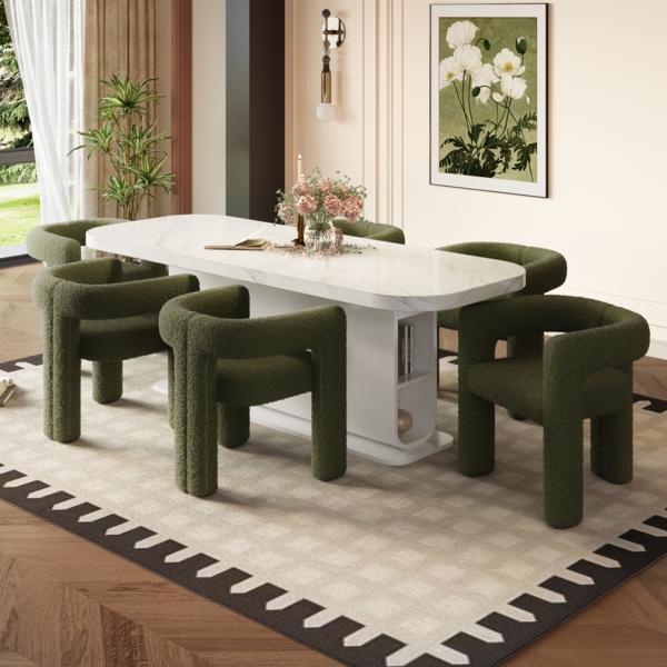 Teddy-Stuhl 62×55×68,5 cm mit ergonomischer Rückenlehne, gepolstertem Sitz & weichem Teddy-Flor-Bezug,Smaragd