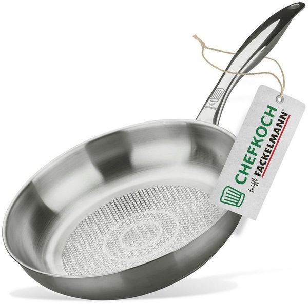 Chefkoch trifft Fackelmann Bratpfanne Bratpfanne Ø24 cm mit Wabenboden – Pfanne aus hochwertigem Edelstahl