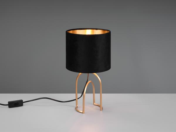 LED Tischleuchte Lampenschirm Samt in Schwarz Gold, Höhe 34cm