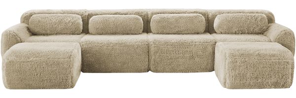Sofa, modulare U-/L-Form mit großzügiger Sitzfläche, Premium-Plüsch, Light Khaki, sofort einsatzbereit,378*179*73 cm Bild 5