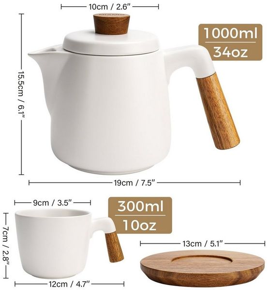 MiaMio Teeservice Teekannen Set inkl. 4 Tassen (5-tlg), Keramik