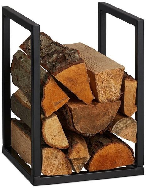 relaxdays Kaminholzregal Schwarzes Kaminholzregal aus Metall, BxTxH:30x30x40 cm