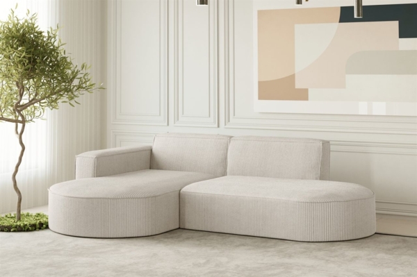 Ecksofa Designersofa PALMA XS in Stoff Scala Sand Ottomane Links