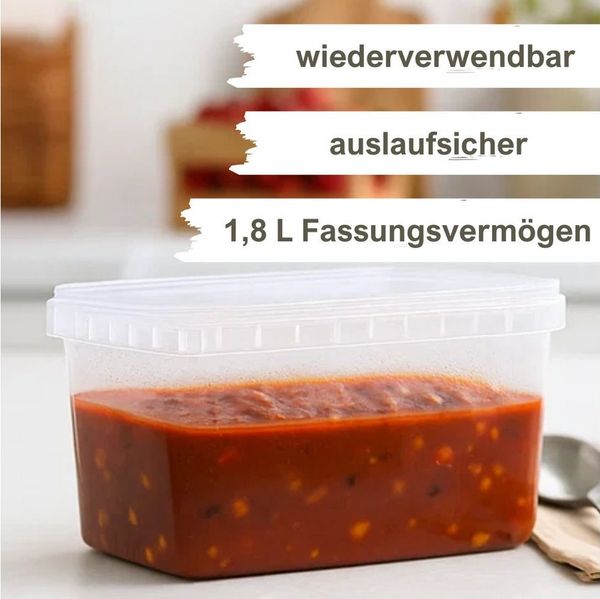 mikken Frischhaltedose Gefrierdose 1800 ml mit Frischhaltedose mit Deckel, (Spar-Set, 10-tlg, 10er bis 100er Set), stapelbar, luftdicht, verschiedene Set-Größen
