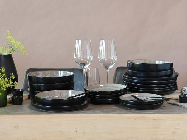 andas Teller-Set modernes Geschirr-Set, Service Nydala (18-tlg), 6 Personen, Steinzeug, hohe Haltbarkeit, spülmaschinengeeignet & mikrowellengeeignet