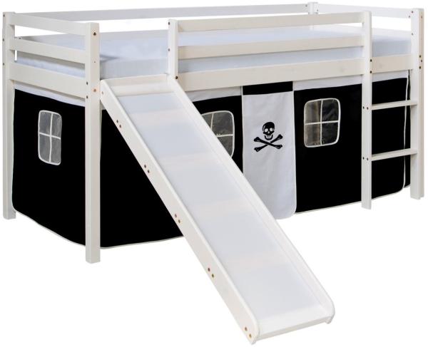 Hochbett Spielbett Kinderbett Rutsche Kiefer Vorhang schwarz 90x200 Jugendbett