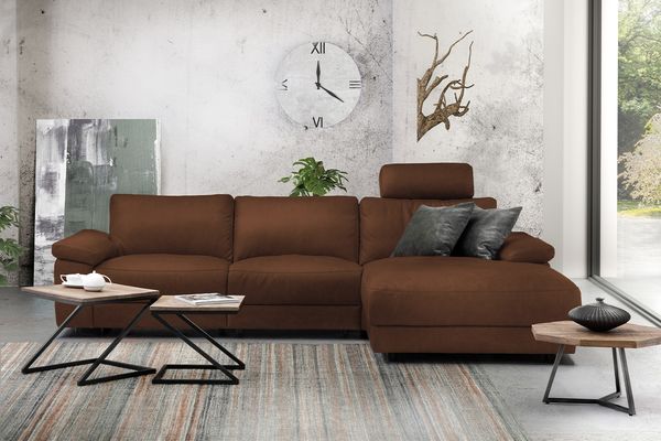 KAWOLA Sofa LOLA Ecksofa XL Leder braun mit motorischer Relaxfunktion Recamiere rechts 84 x 178 x 304 cm