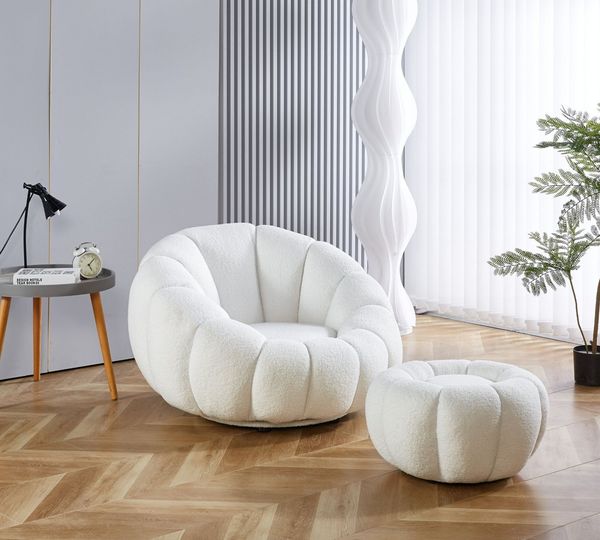alesvelt Drehsessel Kürbis Sessel 360° Drehfunktion Relaxsessel inkl. Hocker (Set, 2-St), 360° Drehfunktion