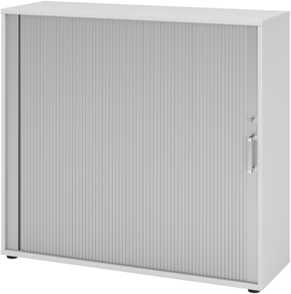 bümö Aktenschrank abschließbar mit Rollladen, Rollladenschrank für Ordner & Co. - Büroschrank mit Rollo, abschließbarer Ordnerschrank aus Holz in Grau/Silber mit Chromgriff, 1733S-5-S-CE